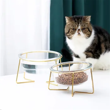 

New Non-Slip Cat Bowls Glasses Single Bowls with Gold Stand Pet Food&water Bowls for Cats Dogs Feeders Pet Products Cat Bowl