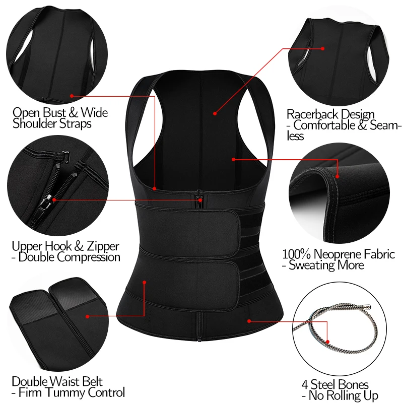 YunYoud Womens Body Shapewear Fitness Vest Training Workout Slimming Weight Loss Tank Top Zipper Corset Waist Trainer