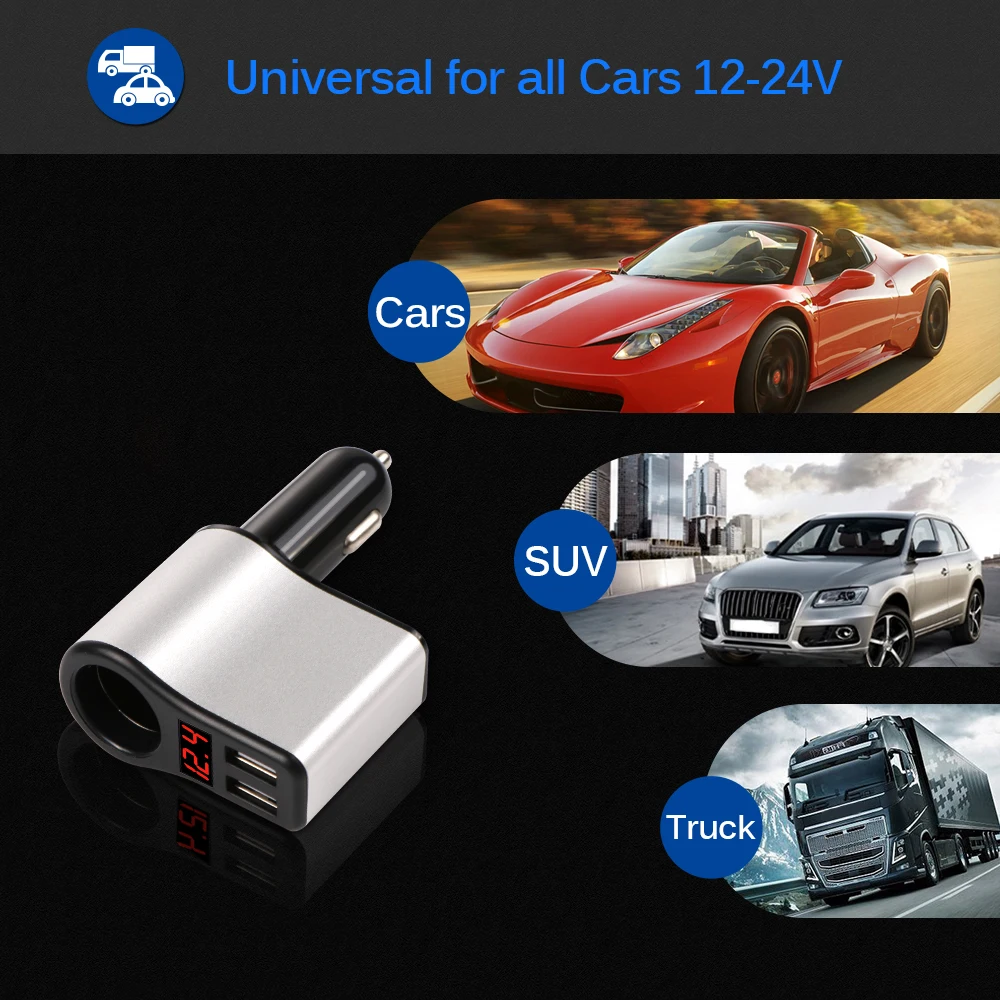 Powstro автомобильное зарядное устройство 5 В 3.1A 2 порта USB Автомобильное зарядное устройство вольтметр ток дисплей адаптер зарядка с автомобильным прикуривателем
