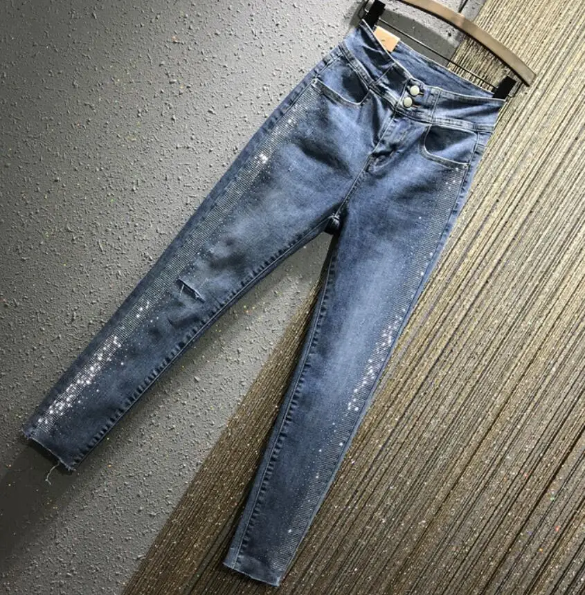 Горячая Распродажа, женские джинсы, весна, новая мода, высокая талия, ноги, джинсы-карандаш размера плюс 26-32