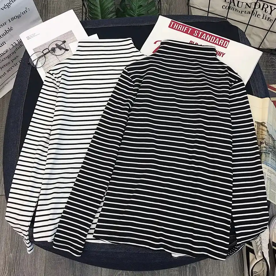plus size long sleeve black and white striped shirt