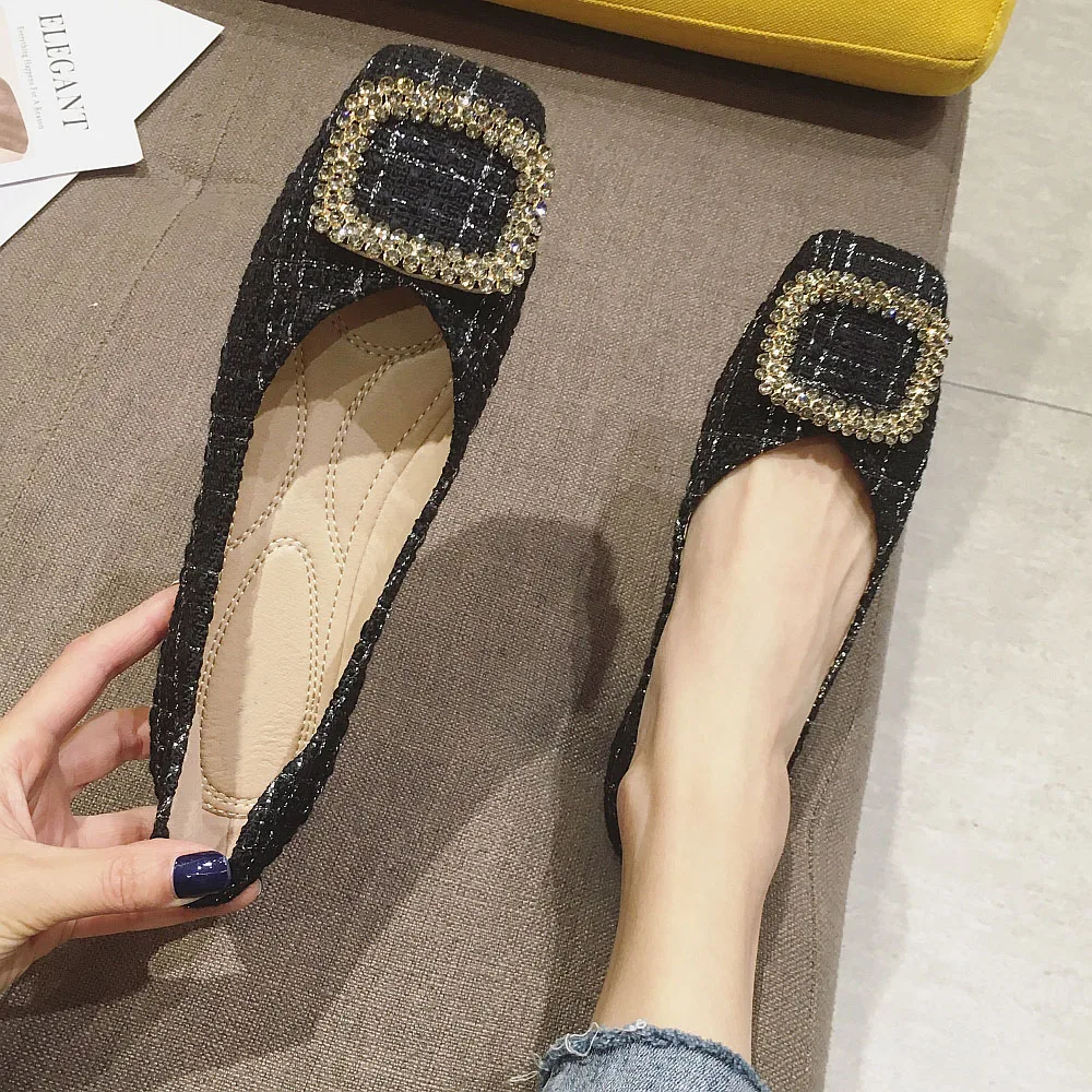 

2020 Elegant Spring Autumn Women Ballet Flats Shoes Square Toe Slip On Casual Loafers Ladies Work Driving Single Shoes Black