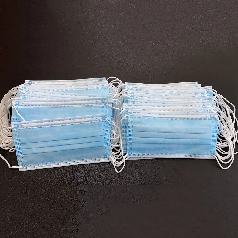 

10pcs / 50pcs dustproof and anti-smoke non-woven disposable breathable masks blue 4-layer ear hanging facial masks
