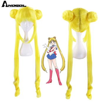 

Anogol Anime Sailor Moon Long Straight Double Braids Lemon Yellow Blonde Synthetic Cosplay Wig For Halloween Party Costume