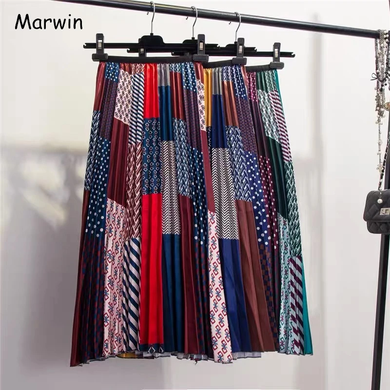 

Marwin New-Coming Spring Vacation Indie Folk A-Line High Street Style Print Women Skirts For Spring Hoilday Empire Spring Skirt