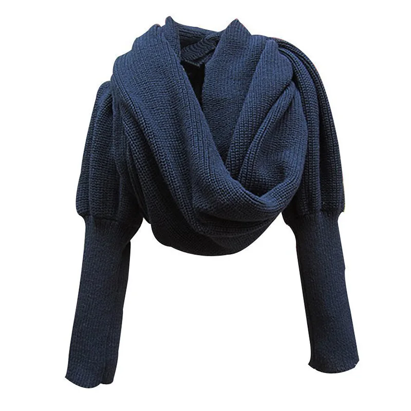Европейский и американский стиль новые зимние шерстяные шарфы для мужчин и женщин с рукавами вязаный шарф толстый теплый высококлассный модный