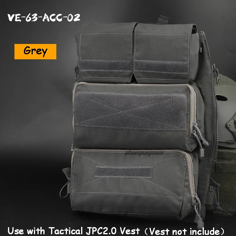 grey Outdoor Hunting Vest Bag JPC Tactical Vest Zipper-on Pouch Bag Military Airsoft Shooting Vest Zip-on Panel Bag Backpacks - Цвет: grey