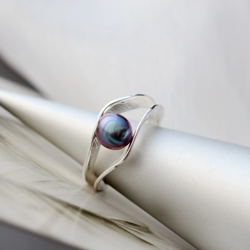 정통  반지, 상감 천연 담수 진주 오프닝 조절 가능 패션 반지, 고급 주얼리 선물