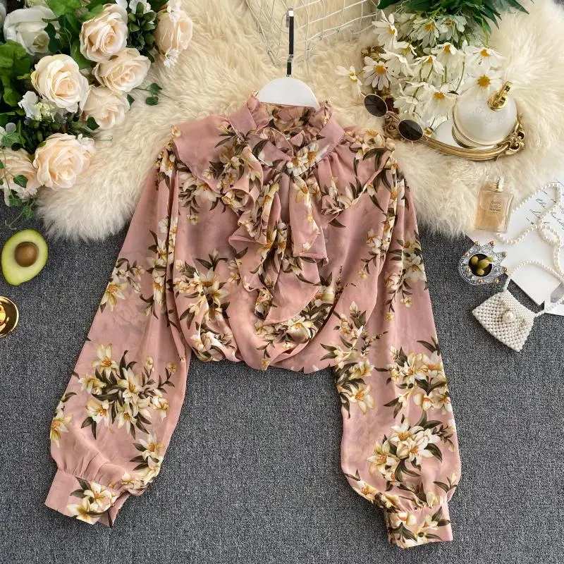 Joinyouth, женские топы, Корейская блуза, Mujer De Moda,, новая мода, женская блузка, с оборками, с цветочным рисунком, свободная, шифоновая одежда для женщин, 217