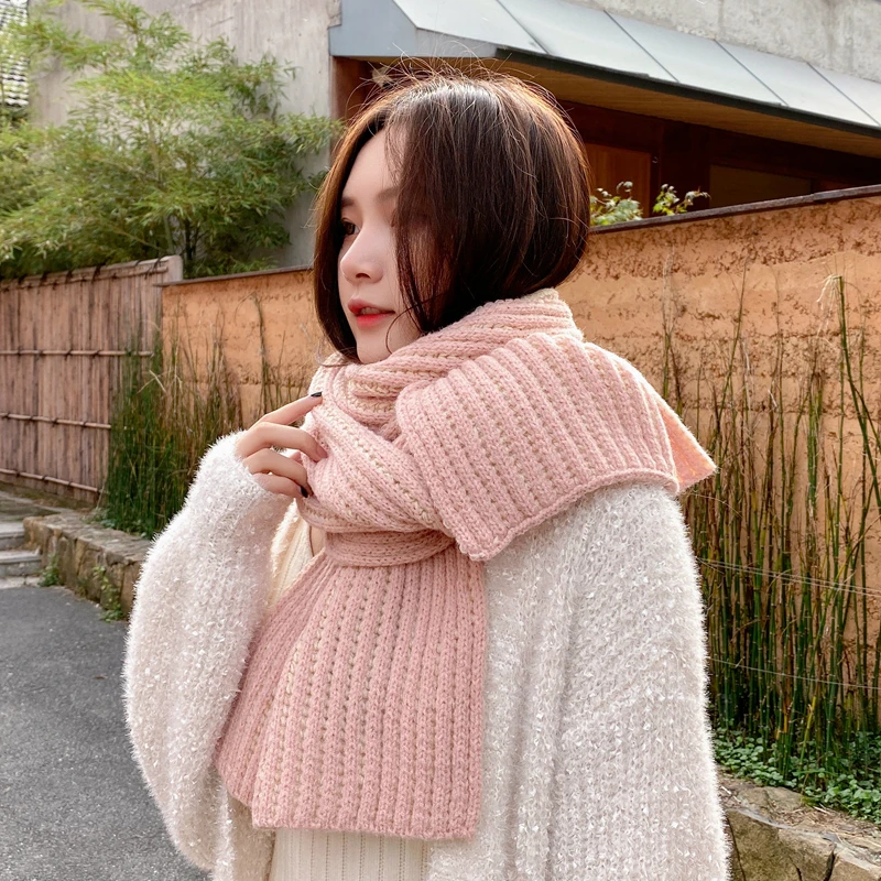 Women Winter Scarves And Wraps Knitting Wool Scarves Knitted Thicken Warm Cashmere Knitted Scarf For Women Pashmina Scarf