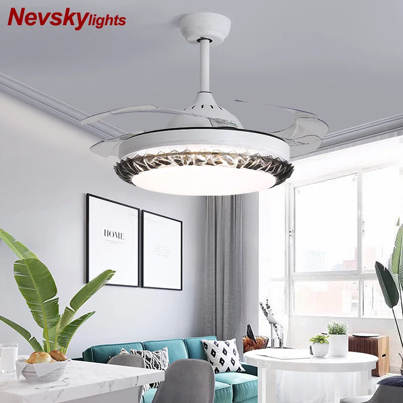 

Modern white ceiling fan lamp led for dining room plafond ventilator Led ceiling fan light with remote control ventilador de tet