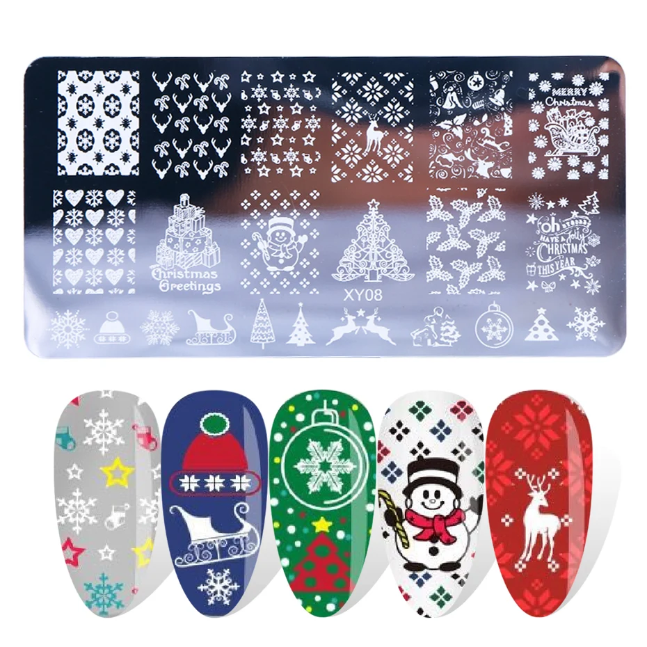 1 шт рождественские пластины для штамповки ногтей снег Санта изображения шаблоны для рождественского маникюра УФ гель лак трафареты аксессуары BEXY01-08