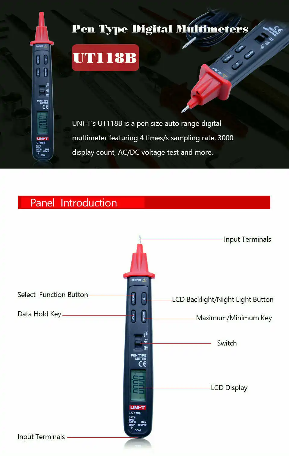 UNI-T UT118B Ручка Тип Цифровой мультиметр EF функция мультиметры AC/DC тестеры напряжения