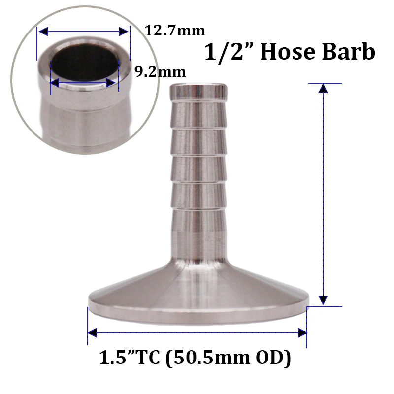 1," Tri Clamp x 1/2"(12,7 мм) шлангов шланга 50,5 мм OD санитарно 304 нержавеющая сталь Homebrew пиво& ремесло Аппаратные средства