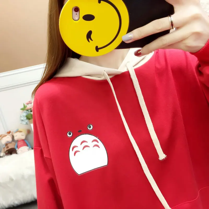 Totoro печать женские толстовки с капюшоном пуловер Crewneck с длинным рукавом, Корейская поп Харадзюку толстовка одежда женский сам Топ
