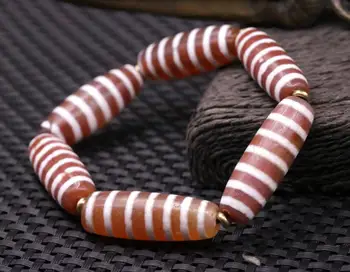 

5A Magic Power Tibetan Old Red Agate Healer Medicine dZi Bead Bracelet Amulet TR Talisman Treasure
