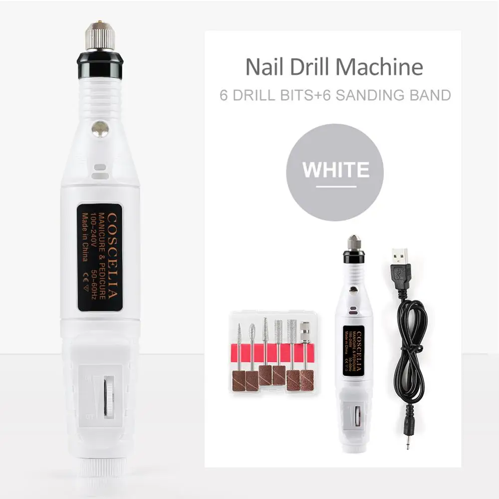 USB Line White 1 Набор, профессиональная электрическая дрель для ногтей, машинка для маникюра, УФ-гель для удаления резцы для фрезы, электрическая пилка для педикюра - Цвет: USB Line White