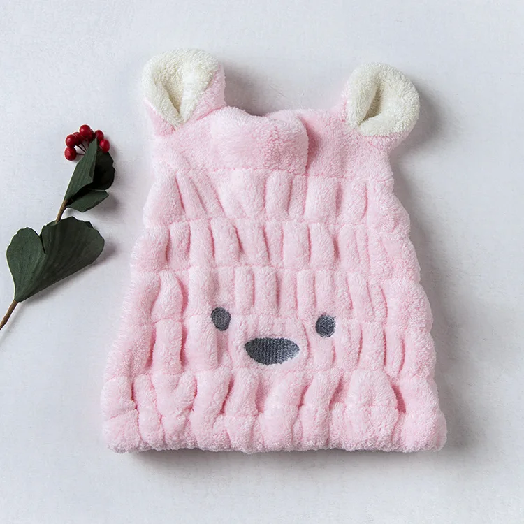 Полиэфирная и нейлоновая Коралловая бархатная Кепка с изображением животных из мультфильмов, короткая Кепка для волос с кроличьими ушами, детская шапочка для душа для купания