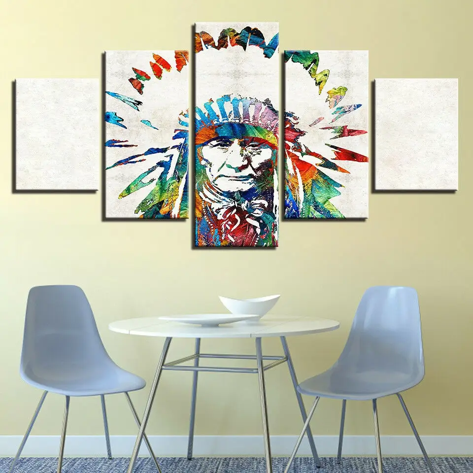 

No Framed Canvas 5Pcs Indian Headdress Posters Wall Art Pictures Decoration Accessories Home Decor Paintings