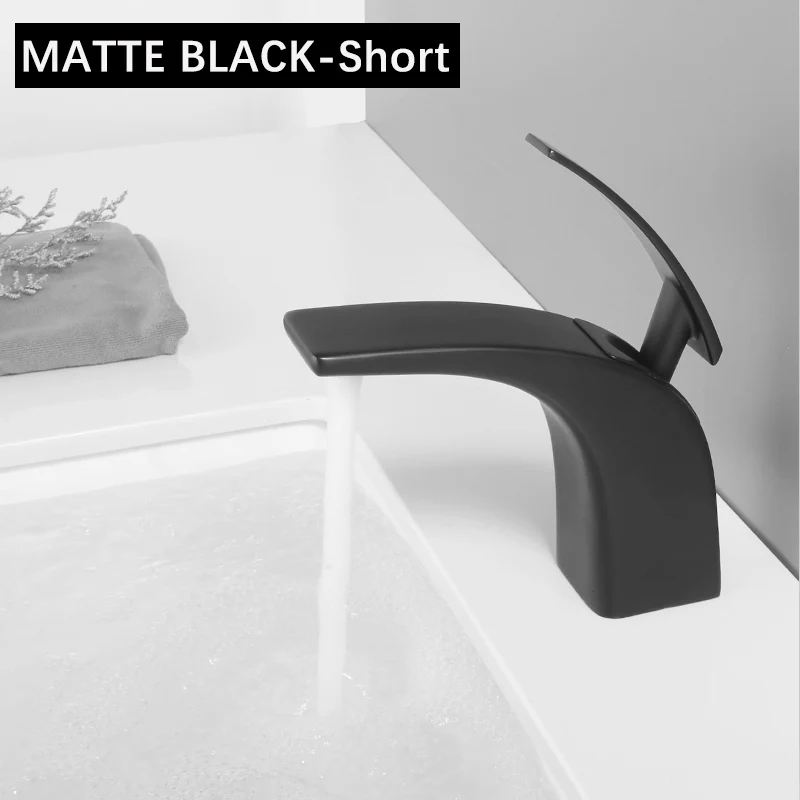 Matte black short Смеситель для раковины для ванной комнаты, Твердый латунный кран для раковины, матовый черный хром, высокий дизайн, моющий смеситель, водопроводный кран ML8077 - Цвет: Matte black short