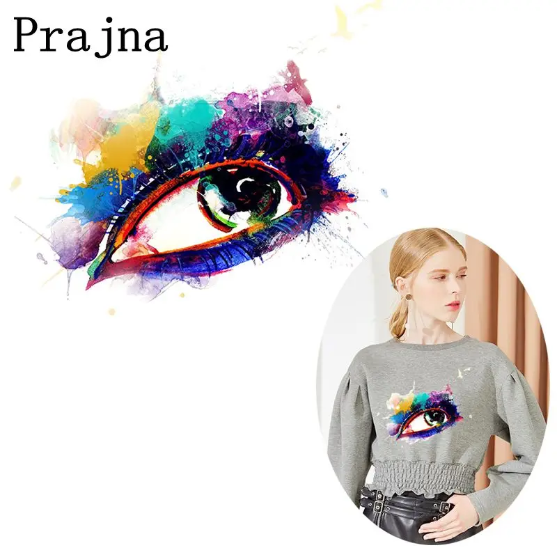 

Prajna Colorful Eyes Patch Iron On Transfer Vinyl Heat Transfer Patches For Clothes Stripes PVC Stickers On Clothes DIY Applique