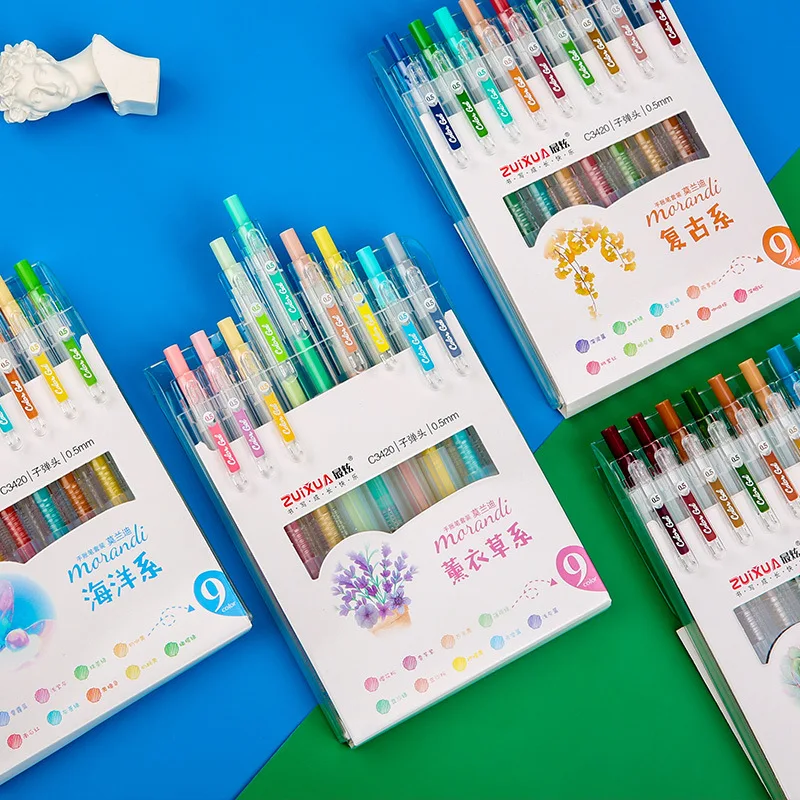 Color Gel Pen 9 Pcs Press Students Pen DIY Color Gel Pen Retro Lovely Girl Cute Gel Pen Cute Gift School Supplies Stationery retro mirror frame pet sticker aesthetic notebooks diary decor photo album scrapbooking collage material personalized supplies