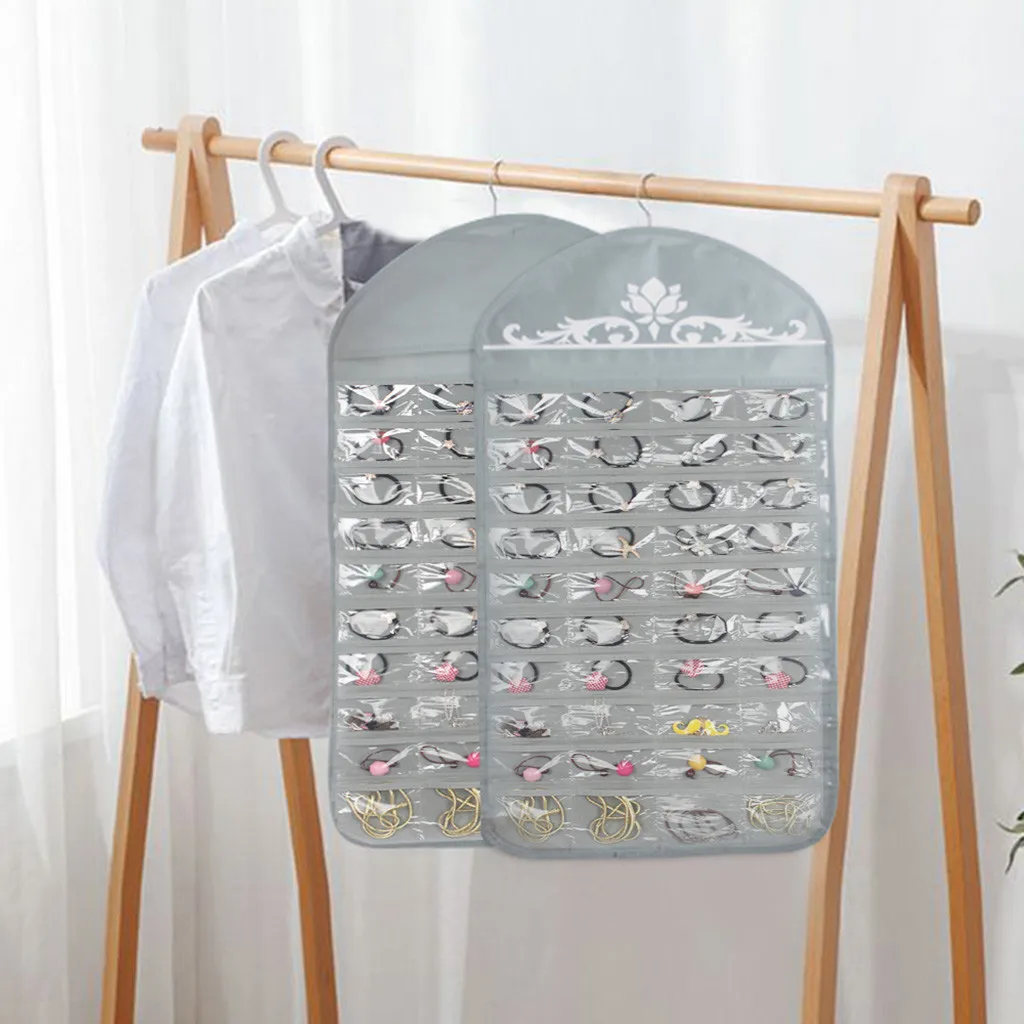64 Pockets Jewelry Hanging Storage Bag Necklace Bracelet Earring Ring Pouch Organizer Bags Non-Woven Display Holder#T2