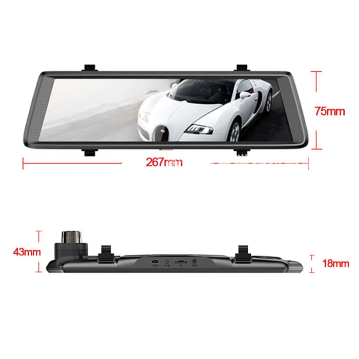 10in 1080P Dash Cam поток медиа автомобильная видеокамера DVR вождения рекордер зеркало заднего вида FKU66