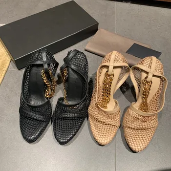 

2020 new mesh chain high heel sandals ladies sandals high heels 9.5cm