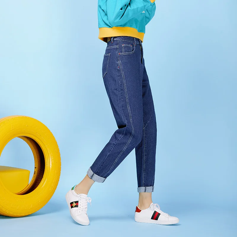 LEIJIJEANS, Новое поступление, низкие эластичные свободные длинные джинсы Harlan со средней посадкой, темно-синие эластичные женские джинсы размера плюс, 9066