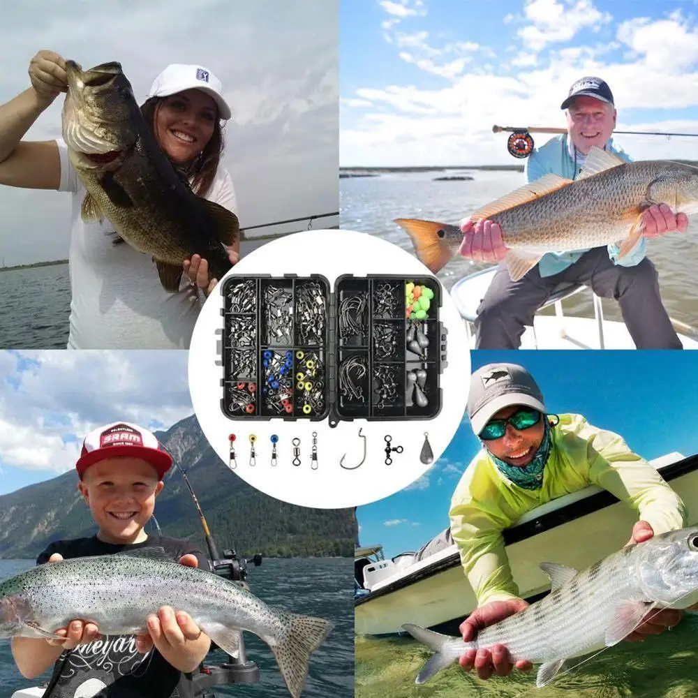 

160pcs / Box Fishing Accessories Kit Including Jig Hooks fishing Sinker weights fishing Swivels Snaps with fishing tackle bo