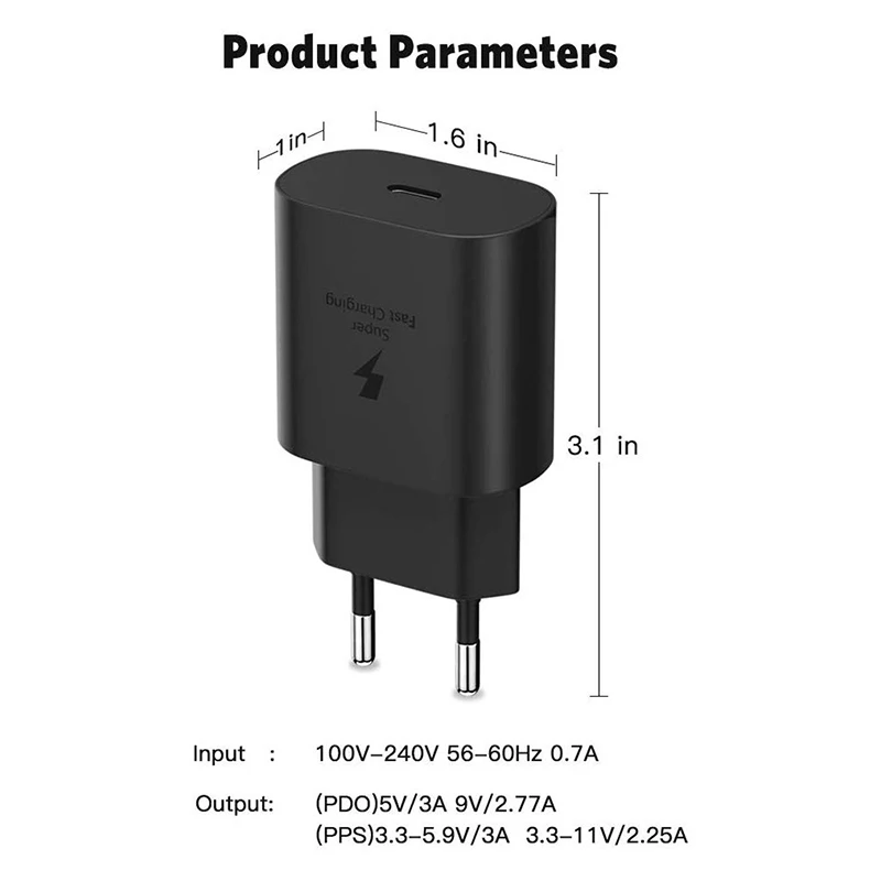 quick charge 3.0 For Samsung A52 Note 20 10 A70 Super Fast Charger Cargador 25W EU Power Adapter For Galaxy S21 S20 A90 A80 S10 5G TypeC Cable mobile phone chargers