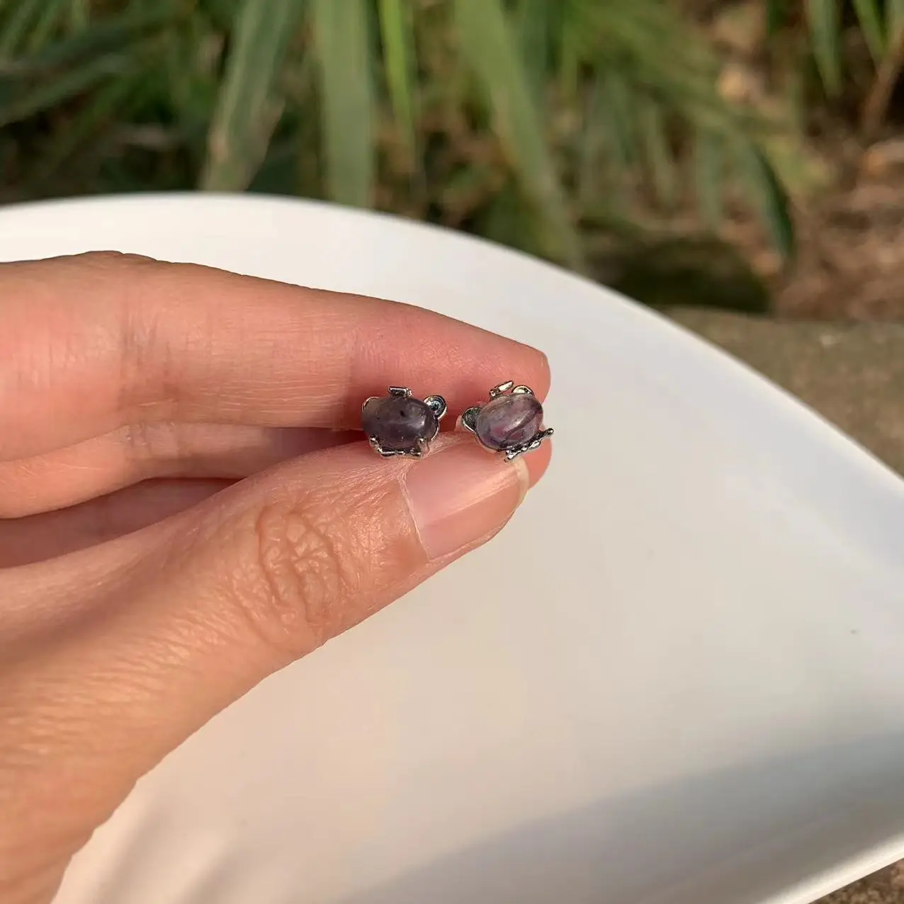 100% Genuino Cordierite Naturale/Iolite/Dicroite Orecchini A Bottone In Argento Sterling 925 Orecchini A Bottone Per Gioielli Da Donna Regalo