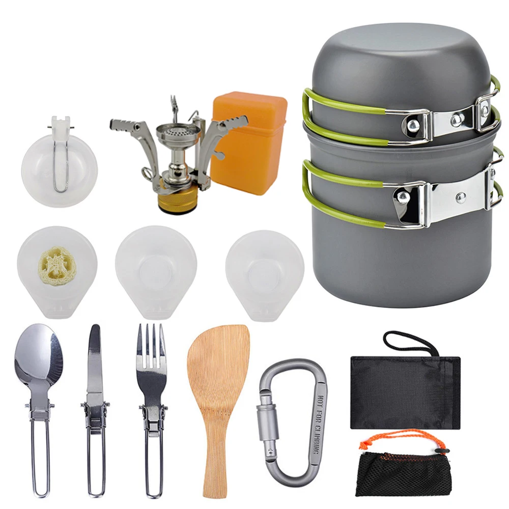 

Outdoor Camping Hiking Tableware Aluminium Alloy Cookware Cooking Picnic Traveling Bowl Pot Pan Set for 1-2 person