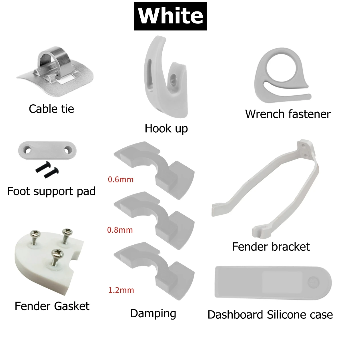 10PSC/set For Xiaomi M365 Pro Accessories Electric Scooter Rear Fender Wing Mudguard Shock Absorption Accessories - Цвет: White