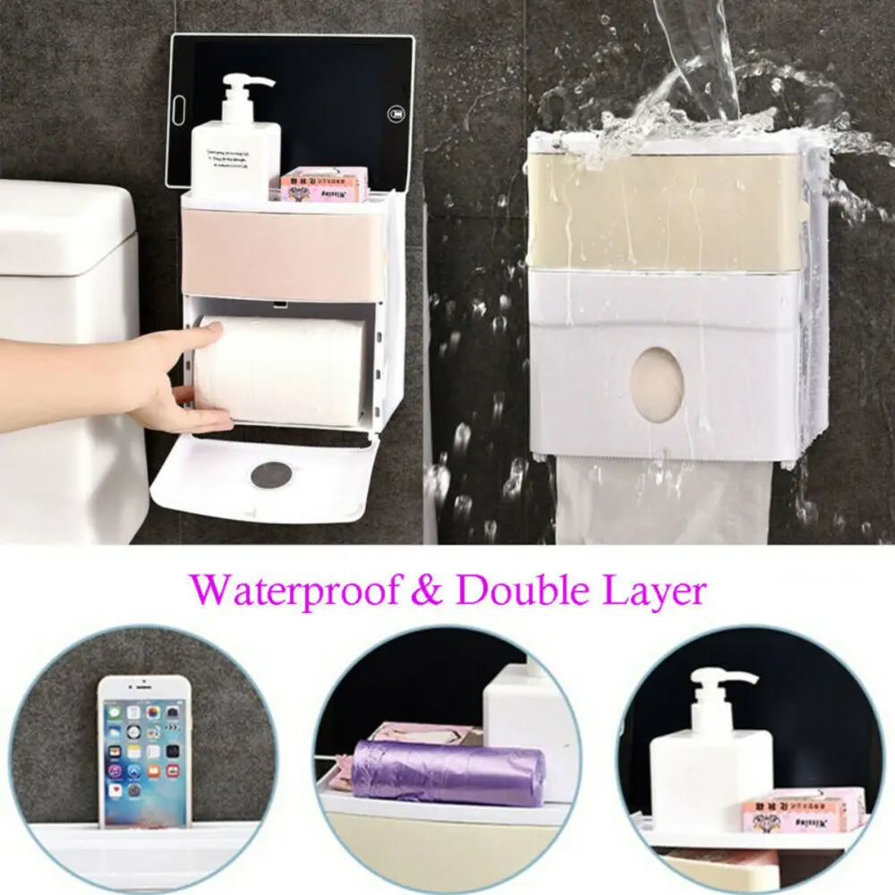 

Wall Mounted Tissue Box Double Layer Multi-function Waterproof Toilet Paper Box