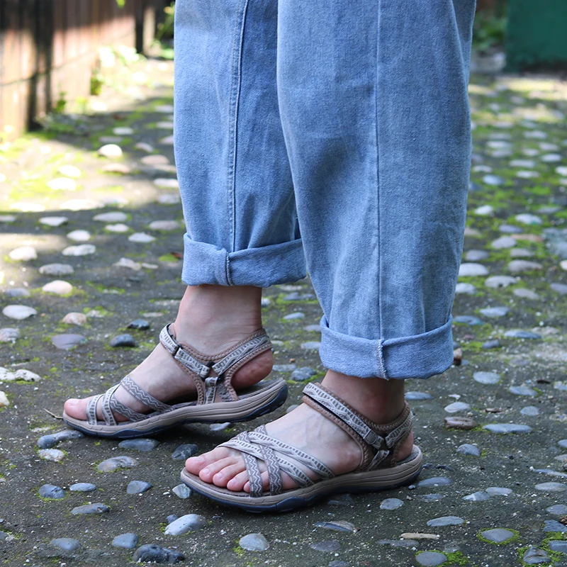 GRITION Beach Sandals Women Summer Outdoor Flat Sandals Ladies Open Toe Shoes 2020 Lightweight Breathable Walking Hiking Sandals