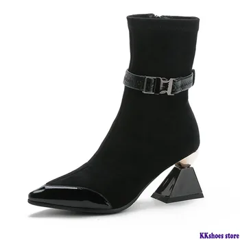 

2020 new arrival genuine leather shoes women ankle boots unique high heels boots autumn party dress shoes woman