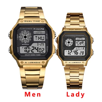 

PANARS Top Luxury Brand Men's Watches 50M Waterproof Digital Electronic Watch For Men Lady Gold Sliver Fashion Metal Strap Clock