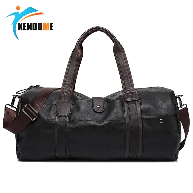 Men Sports Fitness Bag Gym PU Leather Shoulder Bag for Men's Retro Black Travel Duffle Blosa Women Classic Soft Handbag