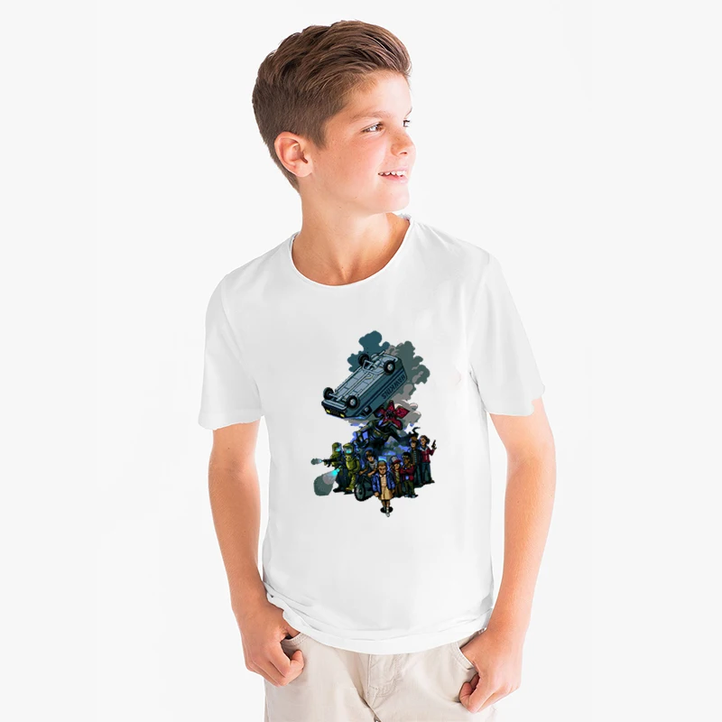 Футболка с принтом «странные вещи» для девочек и мальчиков забавная повседневная детская одежда с героями мультфильмов летние белые футболки для малышей в стиле Харадзюку Camiseta - Цвет: Stranger Things 5