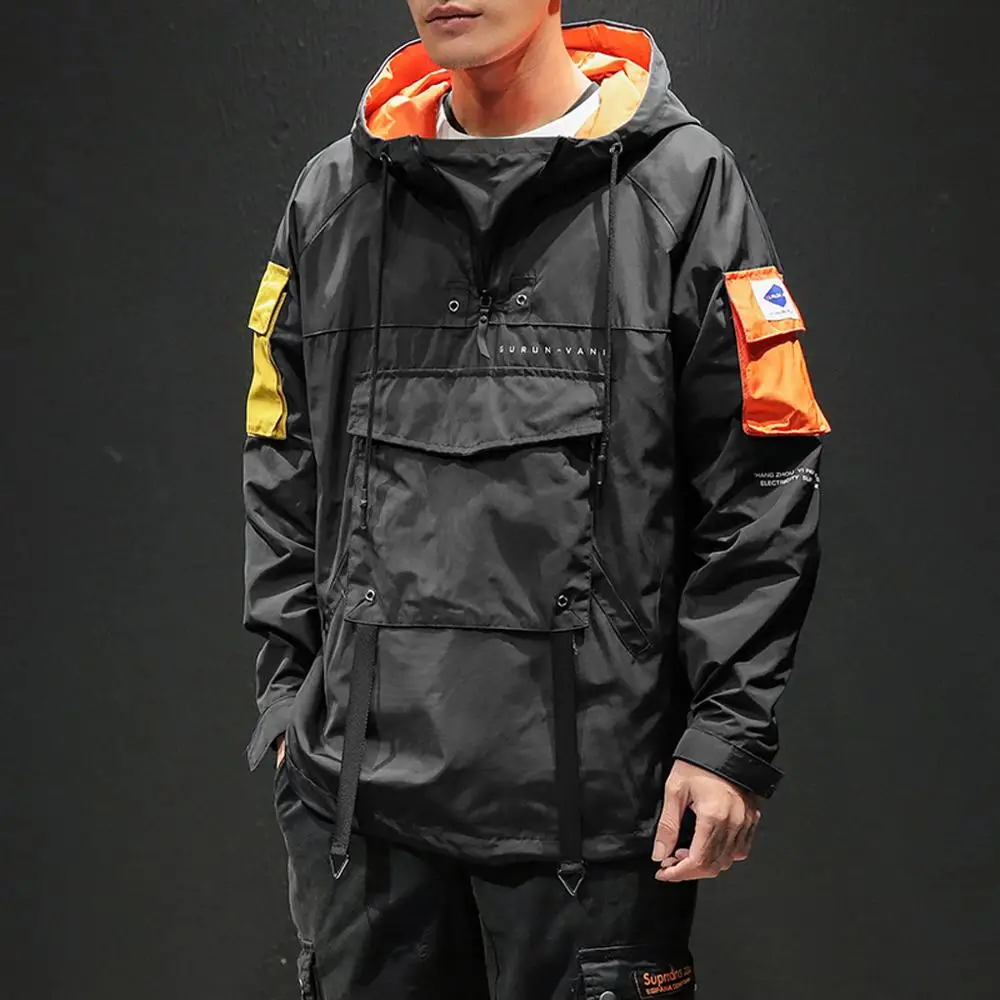 Men's Autumn Casual Jacket Fashion Patchwork Pullover Hoodie Pocket Sport Outwear Coat Outdoor Running  Riding Coat Jacket