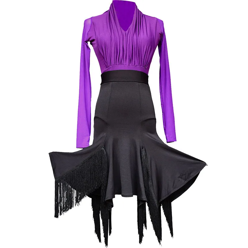 Women Latin Dance Skirt Adult Female Performance Sexy One-piece Top Stage Competition Ballroom Samba Dancing Practice Costume
