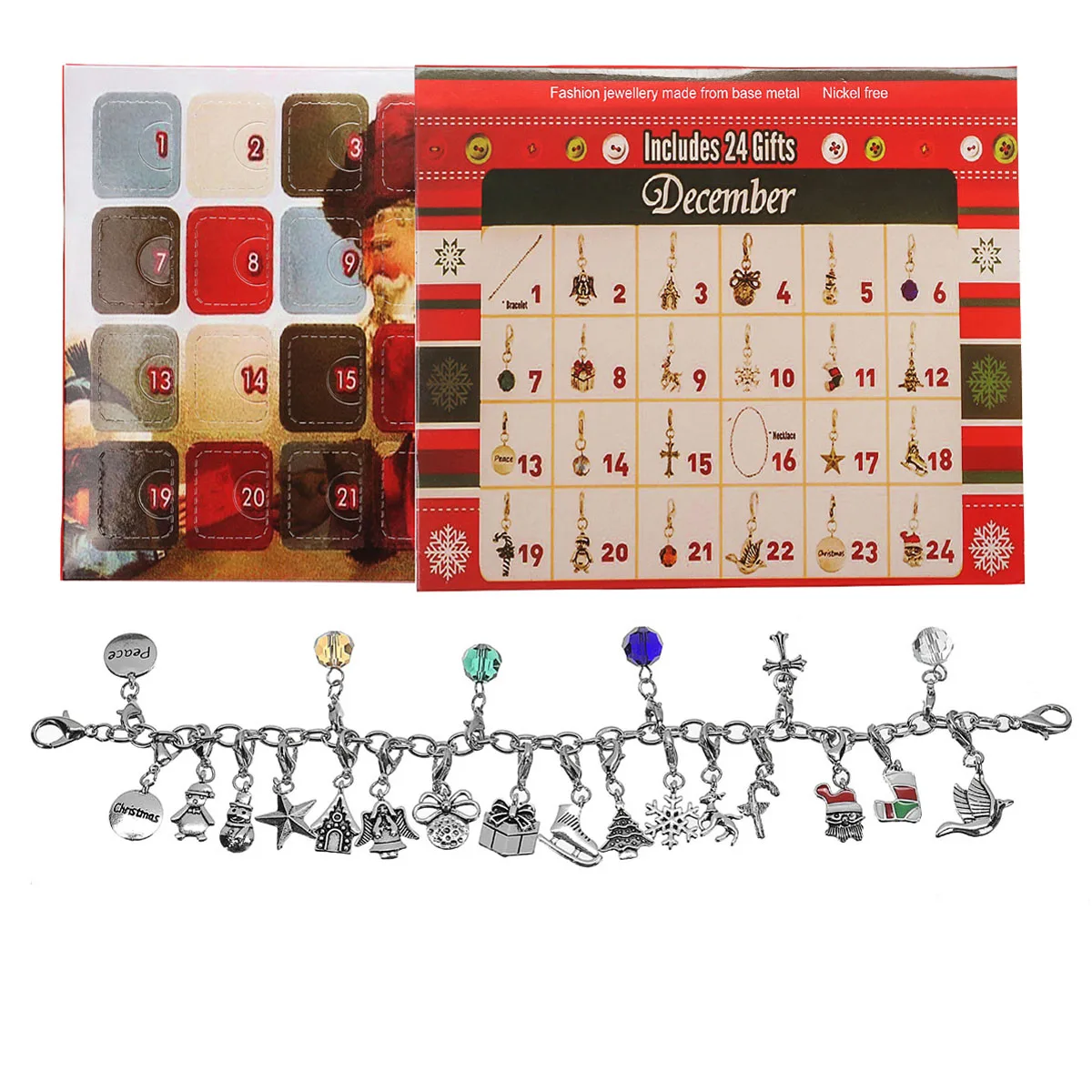 Tanie Nowy rok kalendarz adwentowy z bransoletką biżuteria naszyjnik bożonarodzeniowy prezent DIY kalendarz Decor