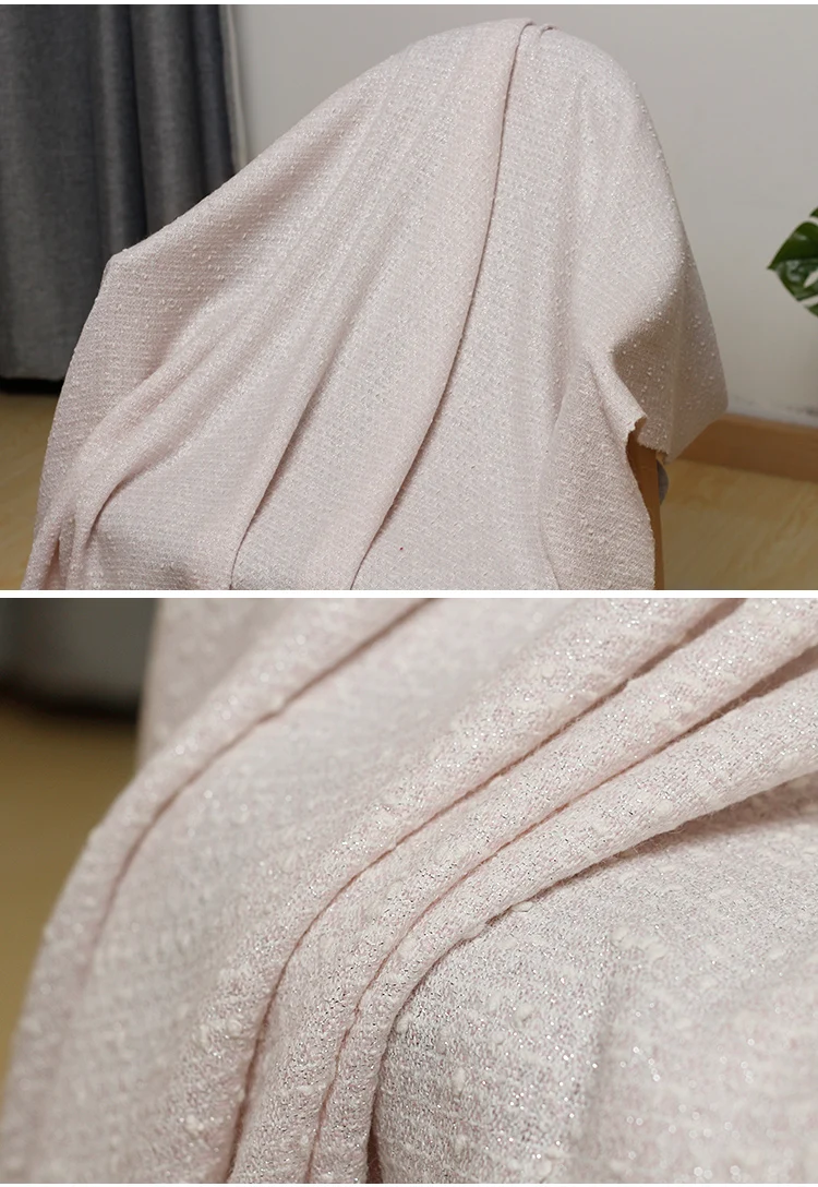 Ткань розовая нитевидная Серебряная твидовая ткань шерстяные материалы Осенняя Женская куртка швейная ткань портной