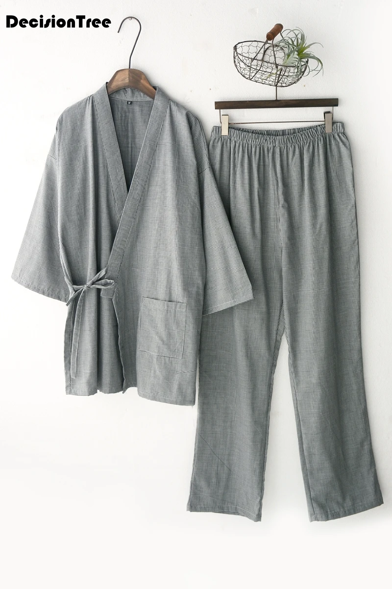 men pajamas sets print kimono suit soft homewear Three Quarter Sleeve tops& pants japanese style men sleepwear sets plus