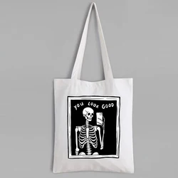 You Look Good Skeleton Mirror Selfie Tote Bag Custom Bags with Logo Cartoon Skeleton Korean Tote Bags Reusable Cute