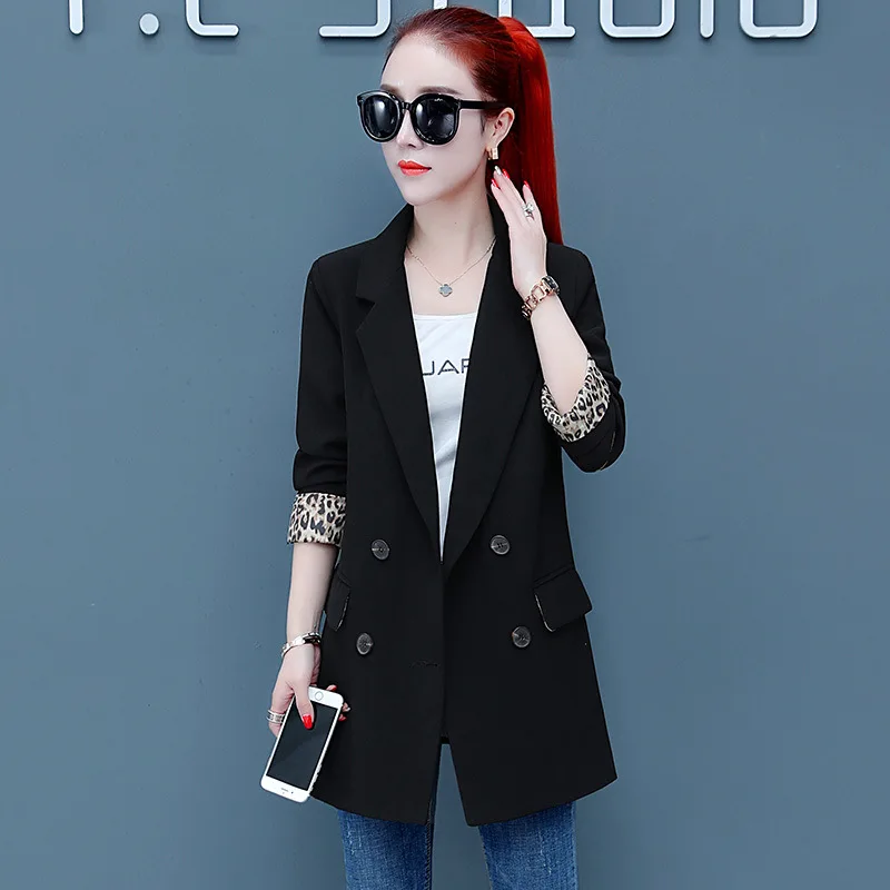

Black And White with Pattern Suit Jacket Female Autumn 2019 Popular New Style Loose-Fit Versatile Suit Tops Autumn Fashion WOMEN