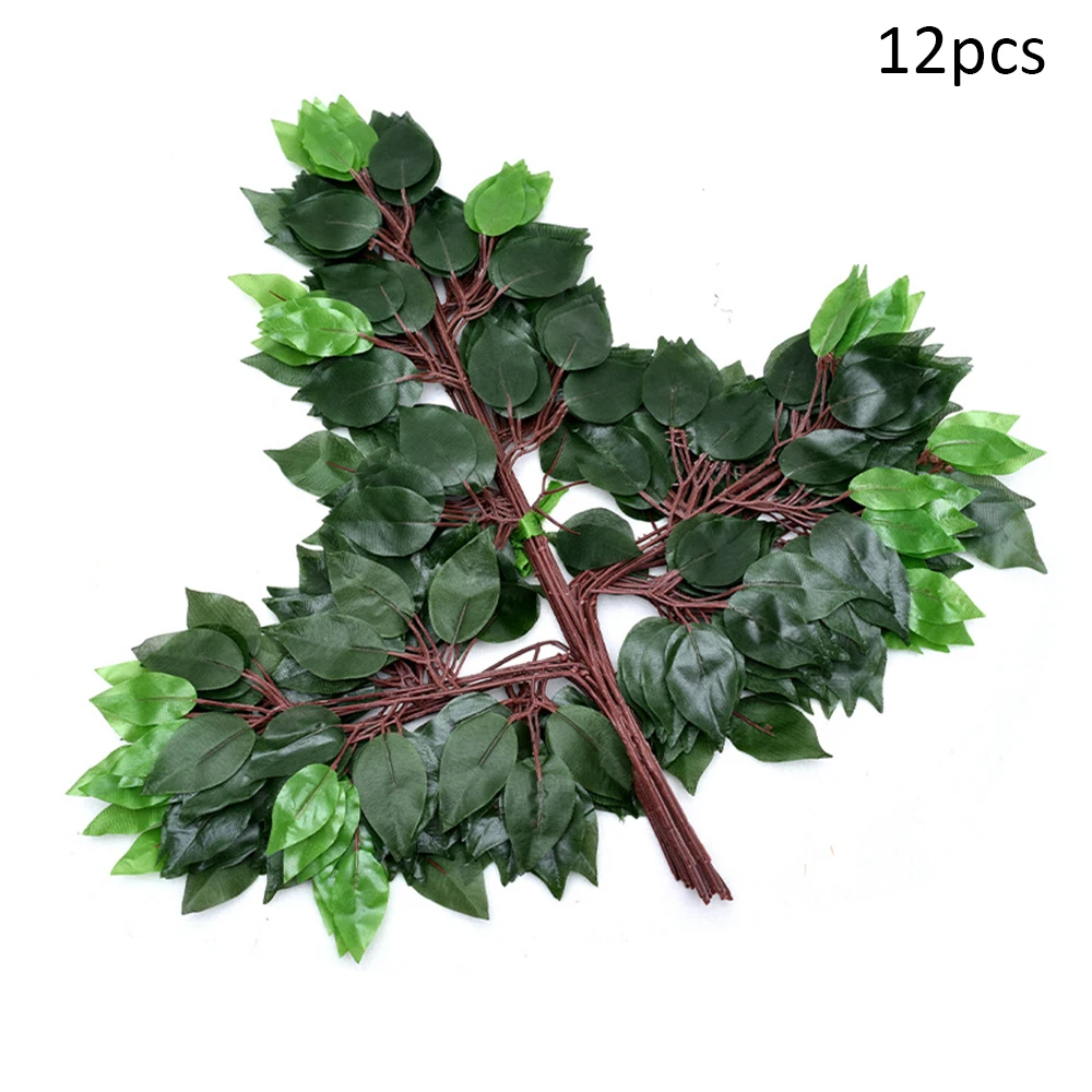 12 шт. Искусственный лист фикус гинкго билоба пластиковые ветви деревьев наружные листья ручной работы для DIY вечерние украшения для дома и офиса