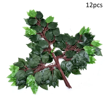 

12 Pcs Artificial Ficus Leaf Ginkgo Biloba Plastic Tree Branches Outdoor Handmade Leaves For DIY Party Home Office Decorations